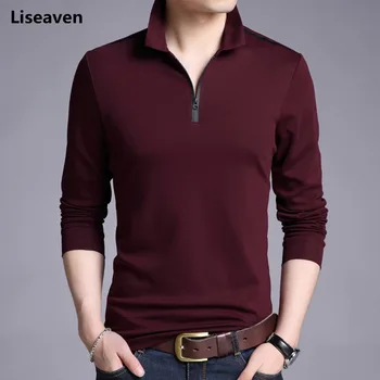 Liseaven T-Shirts Mužov Farbou Slim Fit Košeľa Dlhý Rukáv Tričko pánske Bežné Tričká Značky Oblečenie