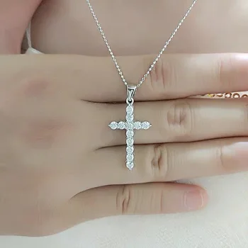 Luxusné 925 Strieborný Kríž Kúzlo Náhrdelník Choker pre Ženy Simulované DIAMOND Biblie Ježiš Kríž Prívesok Náhrdelníky svadobné Šperky