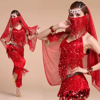 Brušný Tanec Kostým Set Ženy, za Výkon Bollywood Súťaže Sexy Sequin Topy India Flamenco Salsa Orientálna Bellydance
