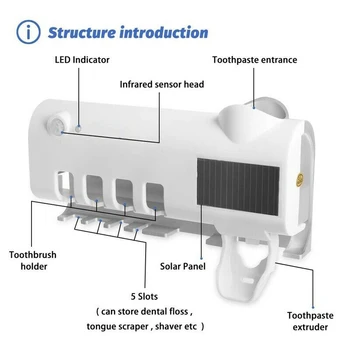 Nástenné Slnečné UV žiarenie Ultrafialové Kefka Držiteľ Sterilizátor Automatické zubná pasta Dispen Kúpeľňa Dodanie úložná Polička