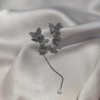 2020 Nový Príchod Kovové Trendy Ženy Visieť Náušnice Kórejský Motýľ Ucho Klip Dlhý Strapec Sladké Náušnice Dievča Ženské Šperky