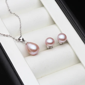 Módne biela Sladkovodné Perly Šperky Set pre Ženy,Svadobné Pearl Šperky, Prívesok, Náušnice Výročie Mama Narodeniny Darček