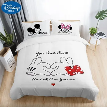 Disney posteľná bielizeň Nastaviť Mickey mouse Deti Roztomilý Perinu Pár svadobné Deka Nastaviť Dospelých Manželskou Posteľou Listy darček
