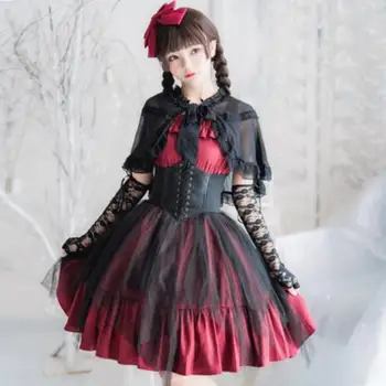 Japonský Gothic Lolita Šaty JSK Vesta Flounce Lolita Cospaly Popruh bez Rukávov Šaty Vysoký Pás Vintage Šaty, Cosplay Kostýmy