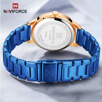 NAVIFORCE Modrý Kremeň Žena Hodinky Top Značky Luxusné náramkové hodinky dámske Módne Shell Dial Dátum Náramkové hodinky Lady Darček Hodiny