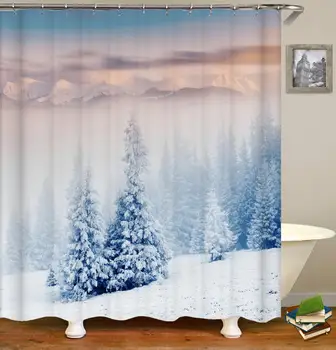 Prírodné Scenérie Sprchové Závesy Nepremokavé Kúpeľňa Opony Vianoce Vaňa Opony veľké rozmery 240 x 180 cm Sprchový Záves S Háčikmi