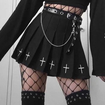 Gotický Tmavý Štýl V Pohode Dámy Tlač Skladaný Mini Sukne Preppy Štýl Dievčatá Vysoký Pás Punk Sukne 2020 Ženy Módne Oblečenie