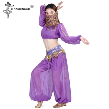 Ženy Sexy Bollywood, Brušný Tanec Kostým Nastaviť Indickej Sari, Brušný Tanec Vyhovovali Šifón Závoj, Brušný Tanec Výkon 1pc/2 ks/Sada 3ks