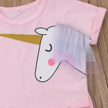 Roztomilé Srdiečko Princezná Deti, Baby, Dievčatá Oblečenie Jednorožec Narodeniny Hore T-shirt Tutu Sukne Oblečenie Lete