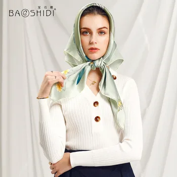 [BAOSHIDI]Luxusné Značky šatka, 16m/m hrubé Čistého Hodvábu 90x90 Štvorcový Šál,ženy infinity hidžáb, lady elegantné hlavu šatku,ručné valcované