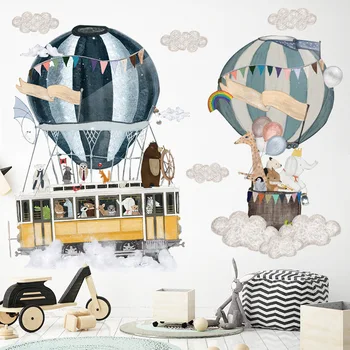 Cartoon Teplovzdušný Balón Autobus Stenu, Nálepky Tvorivé Zvierat Plavby Tapety Deti Deti Spálňa Vymeniteľné Dekorácií Na Stenu-Nálepky