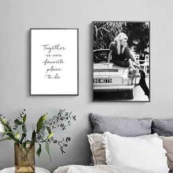Čierna a Biela Vintage Poster Slávneho Modelu Plátno na Maľovanie Leví Pes Stenu Decor Nordic Citát Tlačí Na Obývacia Izba Domova