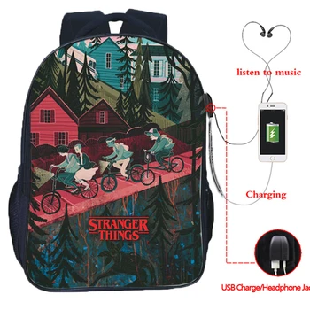 Cudzinec Veci, 3 Multifunkčné USB Nabíjanie Školské tašky Chlapci Dievčatá Cestovné Tašky Mochila Headset Jack Batoh pre Mladistvých Študentov