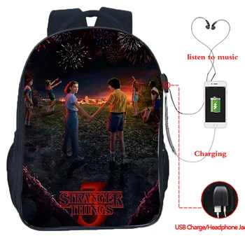 Cudzinec Veci, 3 Multifunkčné USB Nabíjanie Školské tašky Chlapci Dievčatá Cestovné Tašky Mochila Headset Jack Batoh pre Mladistvých Študentov