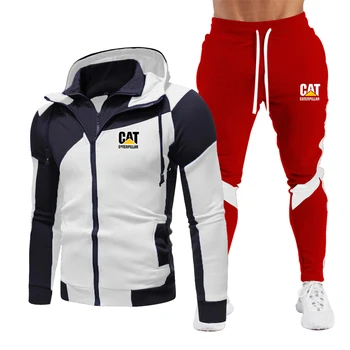 Módne športové logo jesenné a zimné pánske oblek mužov bežné sveter na zips s kapucňou + nohavice dvojdielne športové bežné nosenie