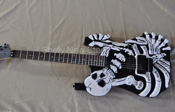 Shelly Nové Ukladať Vlastné Čierny Lebkový Kosti Vyrezávané Telo Gitary 6 Reťazce George Lynch je Elektrická Gitara Hudobný Nástroj Shop