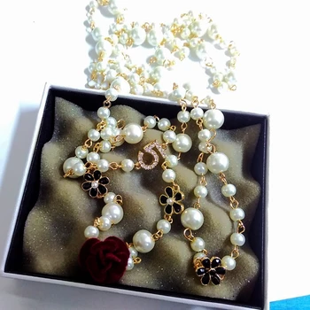 2017 Ženy Malé Voňavé Dlhý Sveter Reťazca perlový Náhrdelník&prívesok zlatý Luxusné kvetina Náhrdelník Prívesok pre ženy