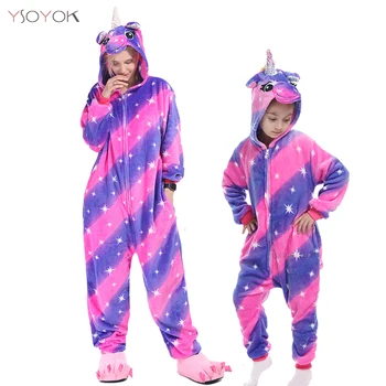 Deti Kigurumi Jednorožec Pyžamo Nastaviť Zime S Kapucňou Zvierat Panda Pyžamá Chlapci Dievčatá Sleepwear Ženy Onesie Licorne Panda Kostýmy