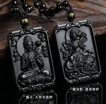Prírodné obsidian námestie značky Buddha prívesok osem anjel strážny náhrdelník veľkoobchod mužov a žien náhrdelník Jemné šperky