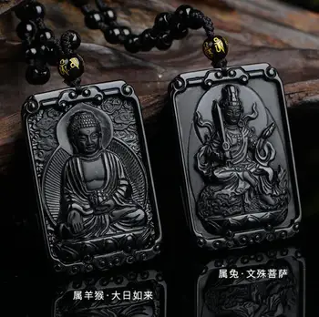 Prírodné obsidian námestie značky Buddha prívesok osem anjel strážny náhrdelník veľkoobchod mužov a žien náhrdelník Jemné šperky