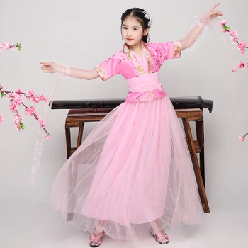 Deti Dávnych Víla Tang Hanfu Šaty pre Dievčatá Tradičnej Čínskej Tanečné Kostýmy Klasickej Ľudovej Vyhovovali Fáze Nosenie