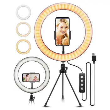 10 inch Krúžok Svetlo Mini Selfie LED Ploche Krúžok Lampa S Statív Stojí Mobilný Telefón Držiak Diaľkového ovládania Pre YouTube/Video Konferencia