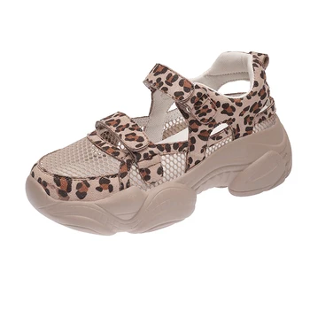 2020 Lete Robustný Sandále Ženy, 5cm Klin Vysoké Podpätky, Topánky Žena Pracky Platformu Kožené Príležitostné Letné Šľapky Leopard Sandál